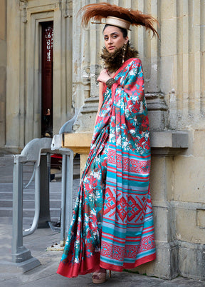 Multicolor Satin Silk Saree With Blouse Piece