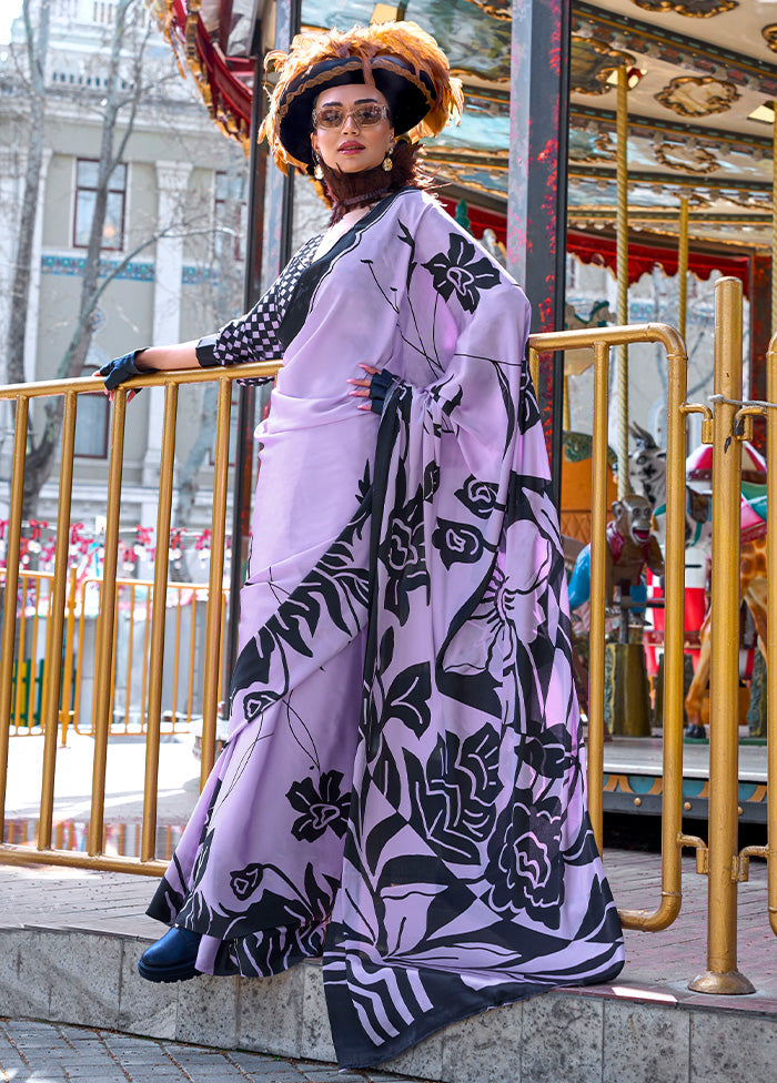 Lavender Satin Silk Saree With Blouse Piece