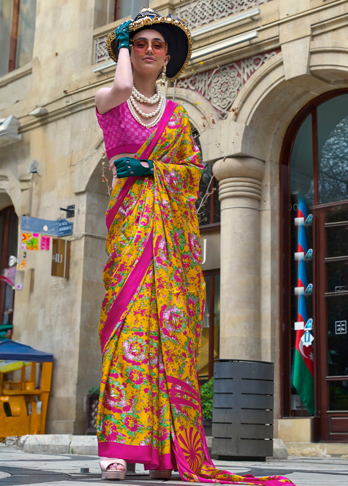 Multicolor Satin Silk Saree With Blouse Piece