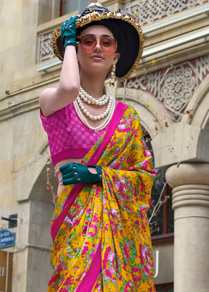 Multicolor Satin Silk Saree With Blouse Piece