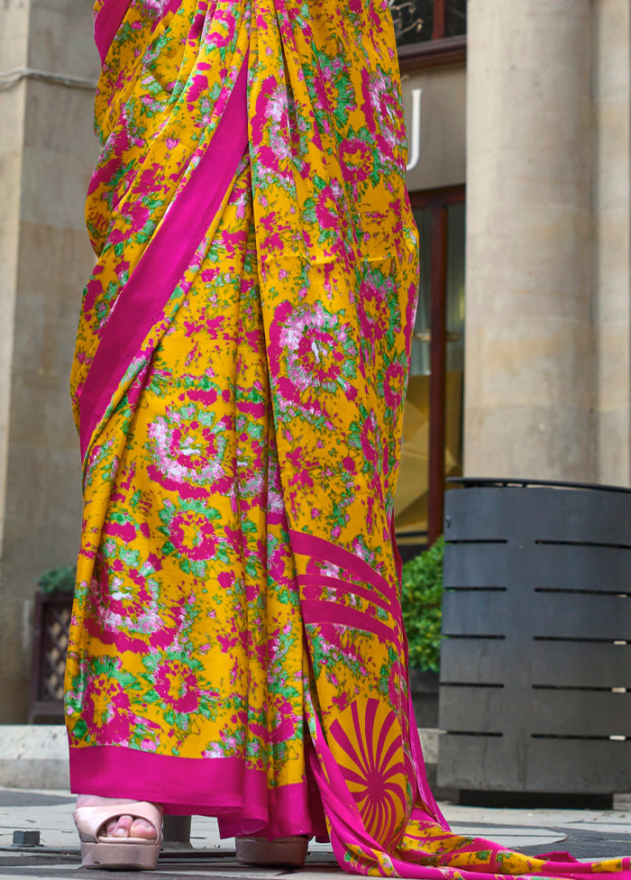 Multicolor Satin Silk Saree With Blouse Piece