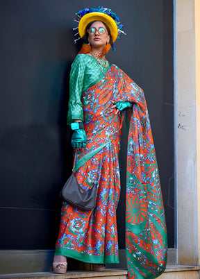 Multicolor Satin Silk Saree With Blouse Piece