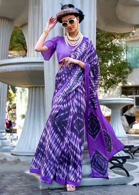 Violet Satin Silk Saree With Blouse Piece