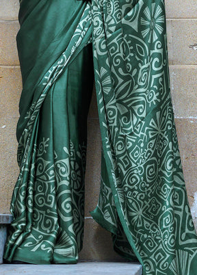 Green Satin Silk Saree With Blouse Piece