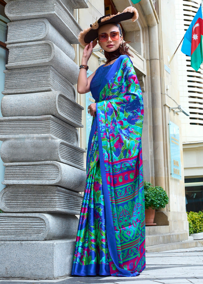 Multicolor Satin Silk Saree With Blouse Piece