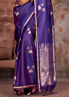 Dark Purple Satin Silk Saree With Blouse Piece