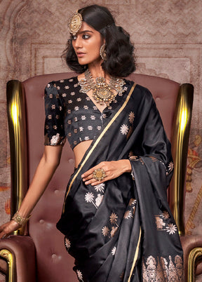 Black Satin Silk Saree With Blouse Piece