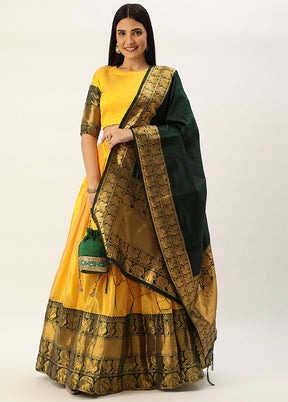 Yellow Silk Semi Stitched Lehenga Set