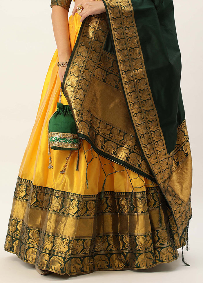 Yellow Silk Semi Stitched Lehenga Set