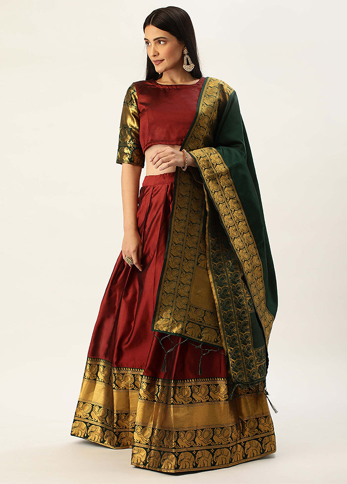 Maroon Silk Semi Stitched Lehenga Set