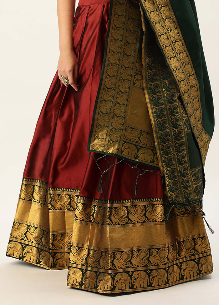 Maroon Silk Semi Stitched Lehenga Set