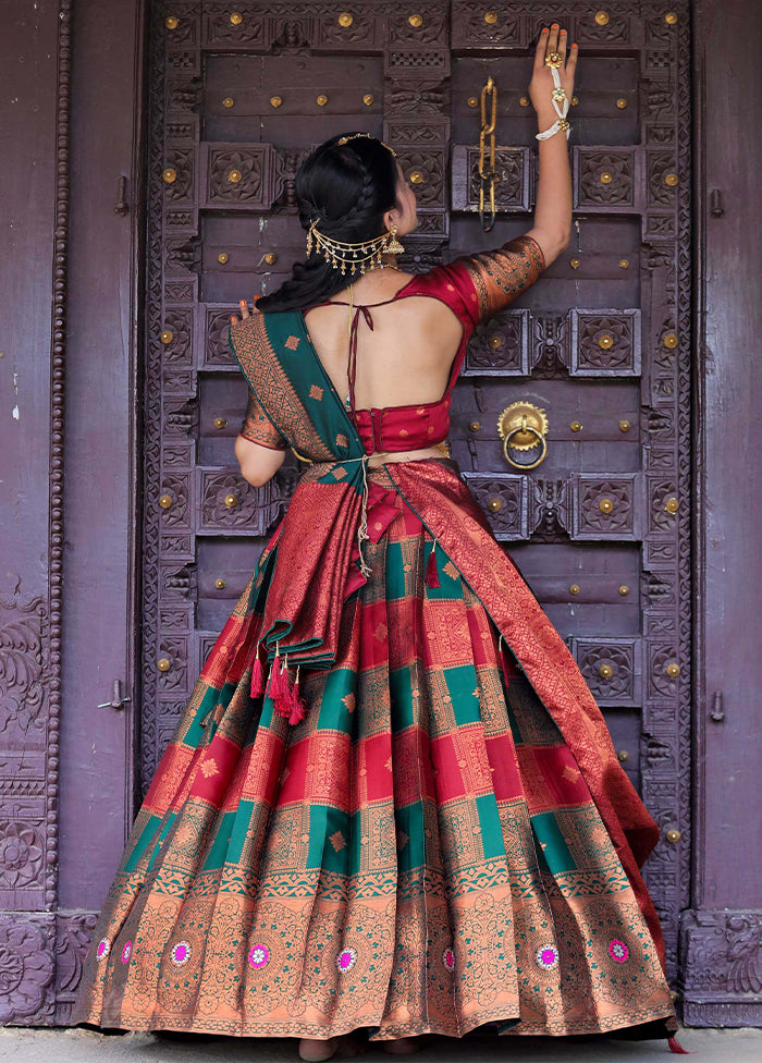 Maroon Silk Semi Stitched Lehenga Set