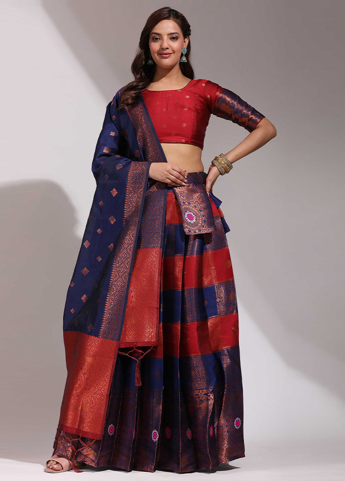 Maroon Silk Semi Stitched Lehenga Set