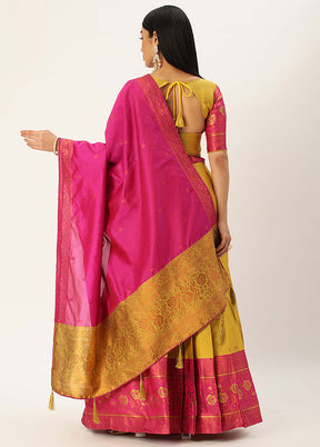 Yellow Silk Semi Stitched Lehenga Set