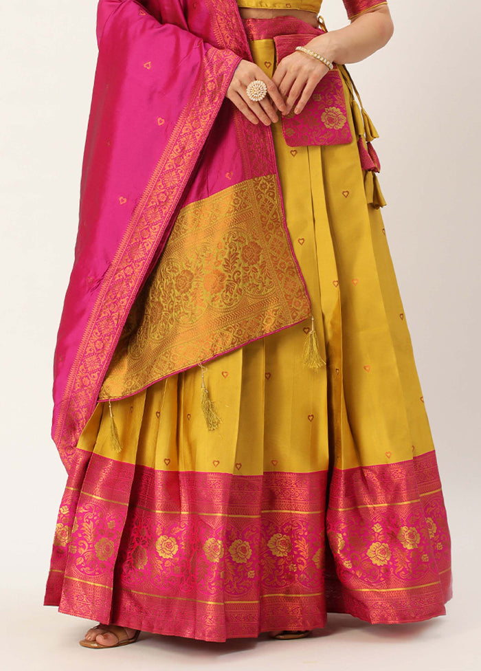 Yellow Silk Semi Stitched Lehenga Set