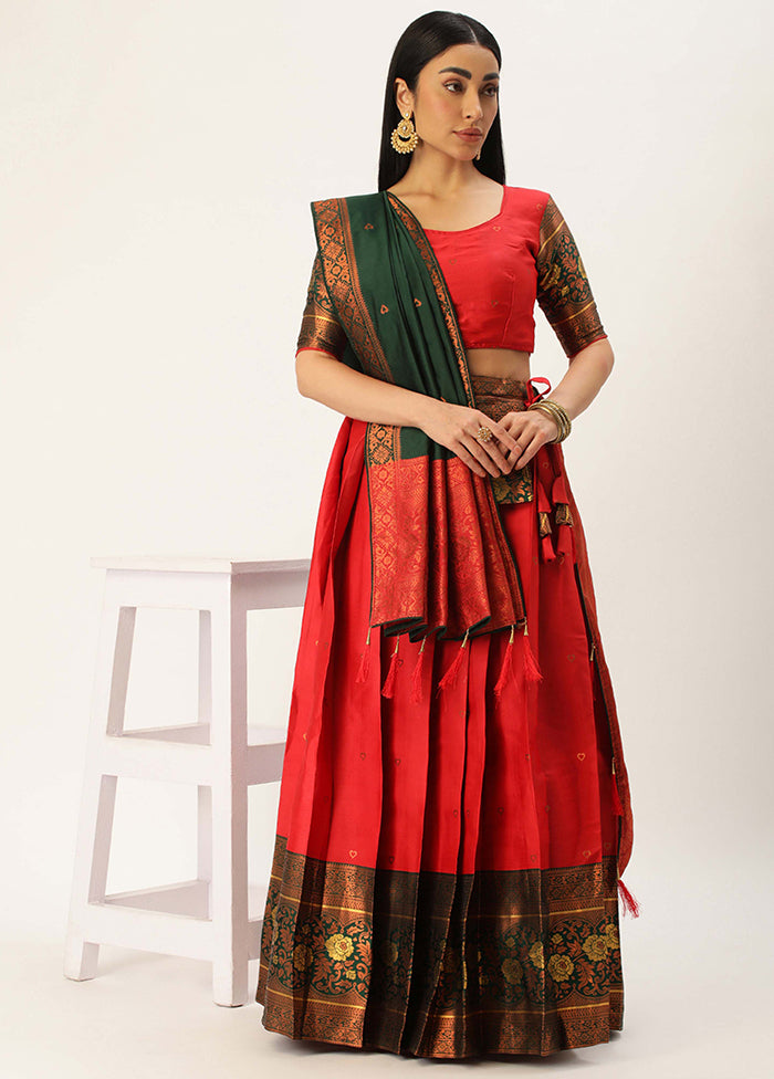 Red Silk Semi Stitched Lehenga Set