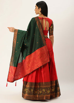 Red Silk Semi Stitched Lehenga Set