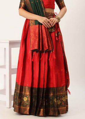 Red Silk Semi Stitched Lehenga Set