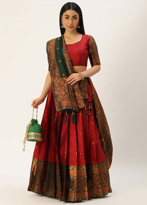 Maroon Silk Semi Stitched Lehenga Set