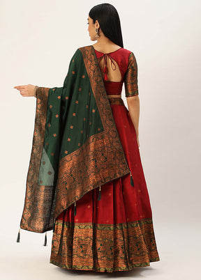 Maroon Silk Semi Stitched Lehenga Set