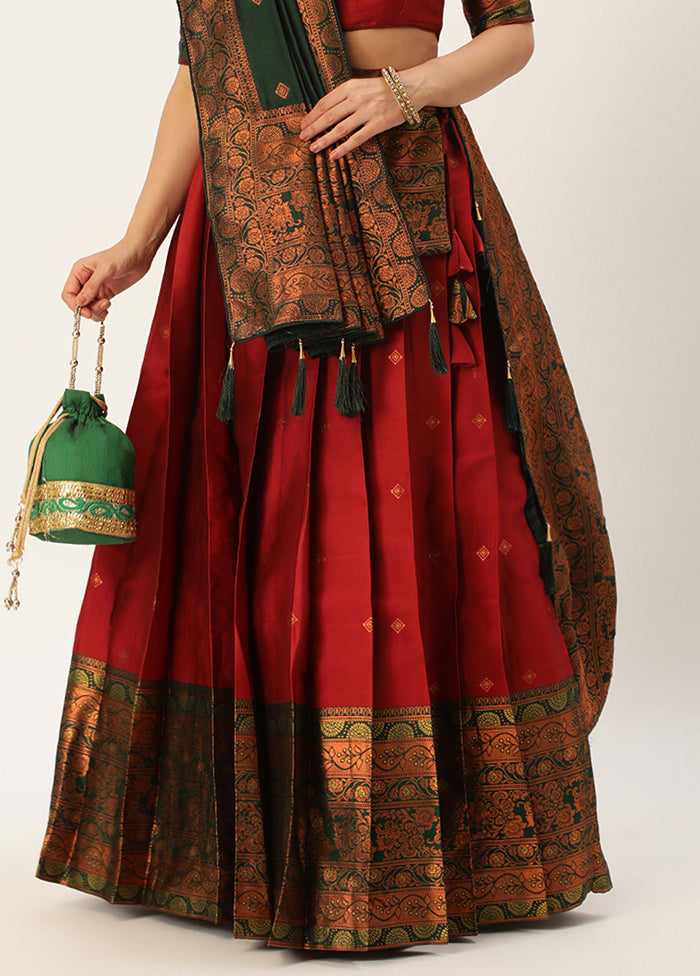 Maroon Silk Semi Stitched Lehenga Set