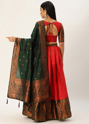 Red Silk Semi Stitched Lehenga Set