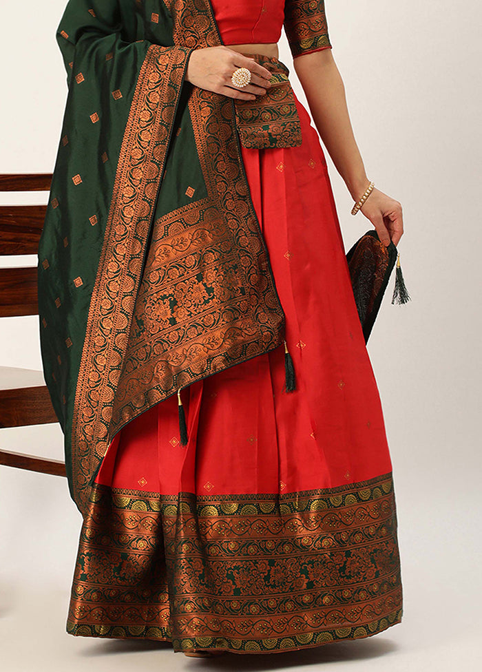 Red Silk Semi Stitched Lehenga Set