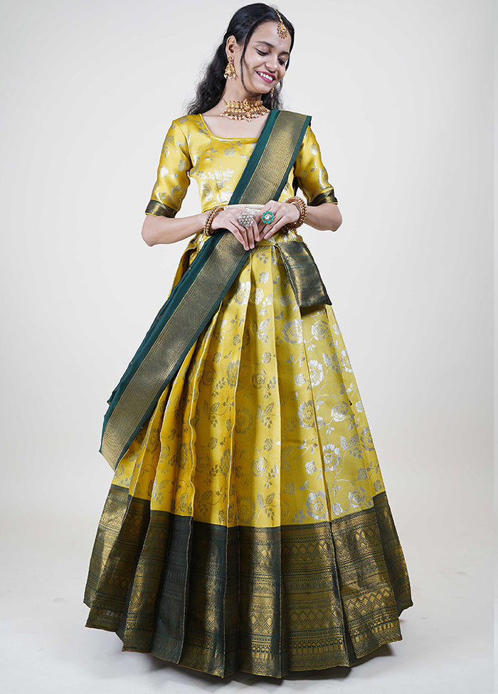 Yellow Silk Semi Stitched Lehenga Set