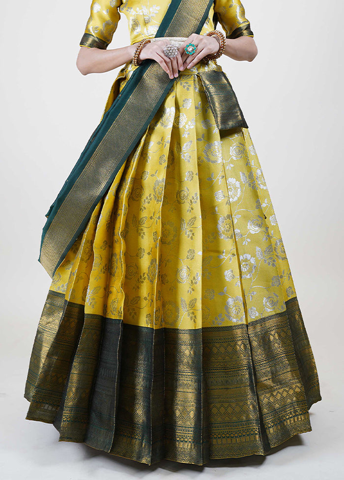 Yellow Silk Semi Stitched Lehenga Set