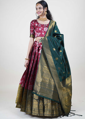 Maroon Silk Semi Stitched Lehenga Set