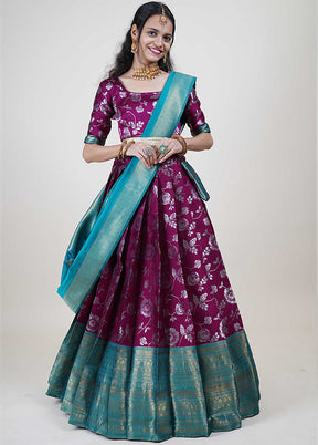 Purple Silk Semi Stitched Lehenga Set