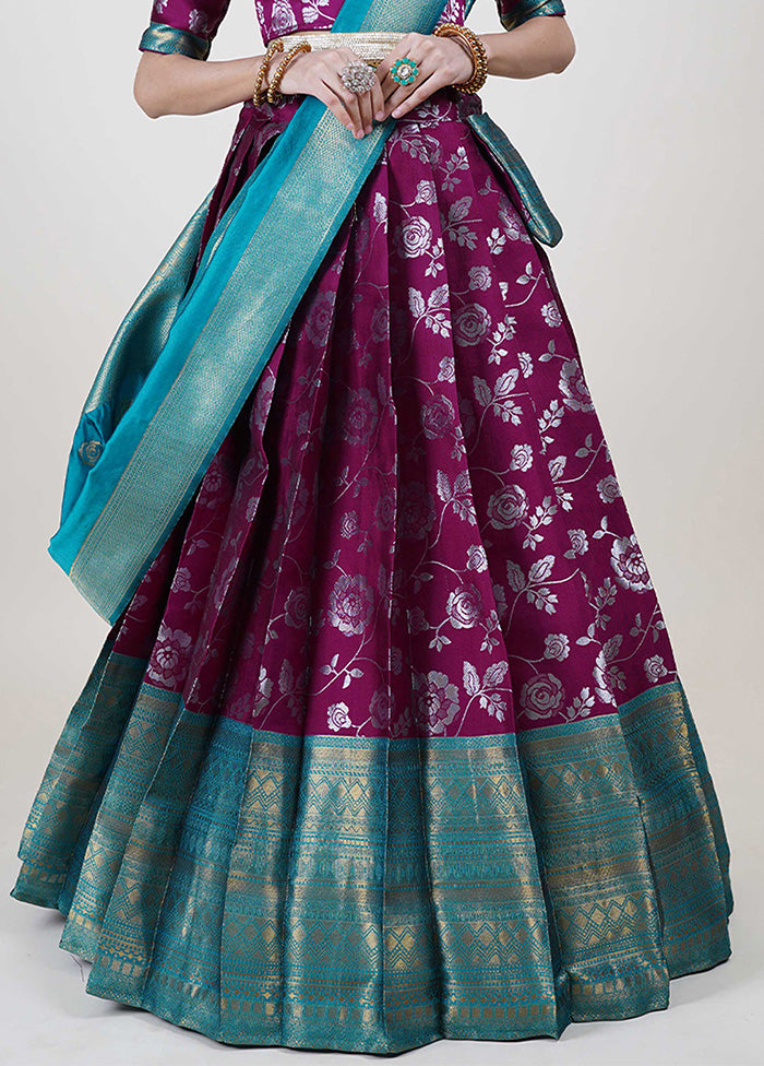 Purple Silk Semi Stitched Lehenga Set