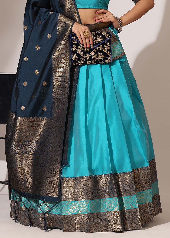 Sea Green Silk Semi Stitched Lehenga Set