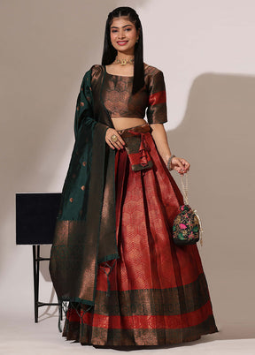 Maroon Silk Semi Stitched Lehenga Set