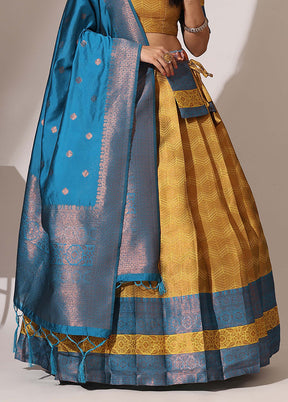 Yellow Silk Semi Stitched Lehenga Set