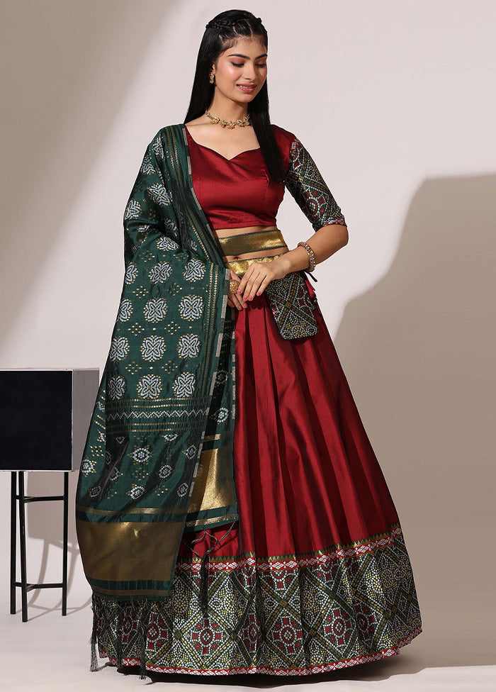 Maroon Silk Semi Stitched Lehenga Set