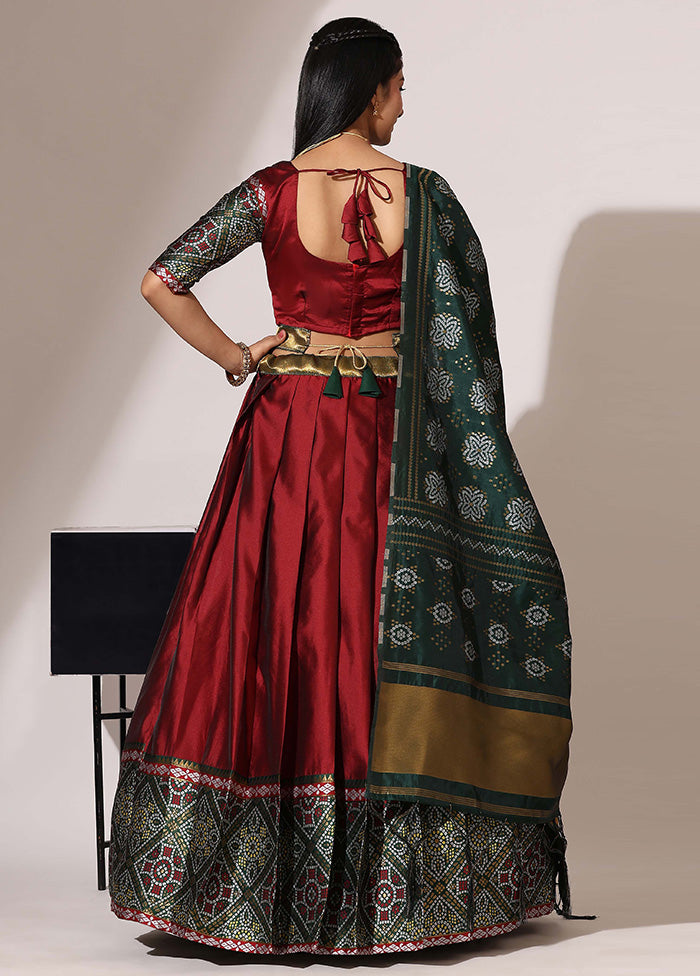 Maroon Silk Semi Stitched Lehenga Set