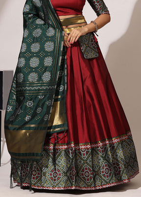 Maroon Silk Semi Stitched Lehenga Set