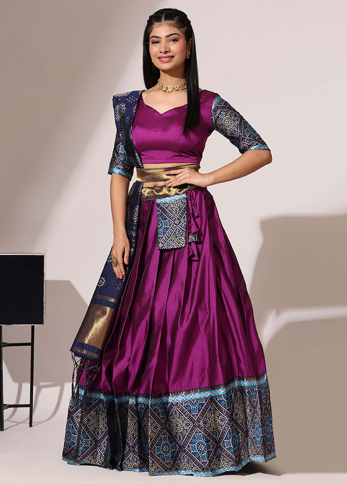 Purple Silk Semi Stitched Lehenga Set