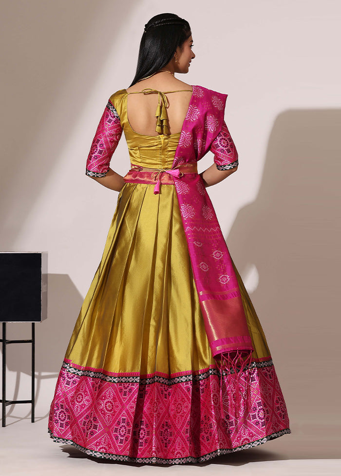 Yellow Silk Semi Stitched Lehenga Set