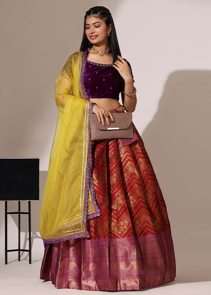 Maroon Silk Semi Stitched Lehenga Set