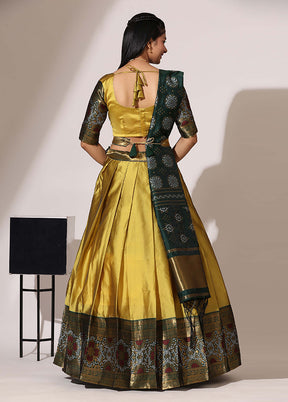 Yellow Silk Semi Stitched Lehenga Set