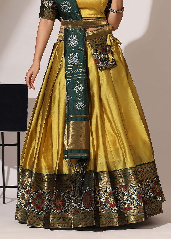 Yellow Silk Semi Stitched Lehenga Set