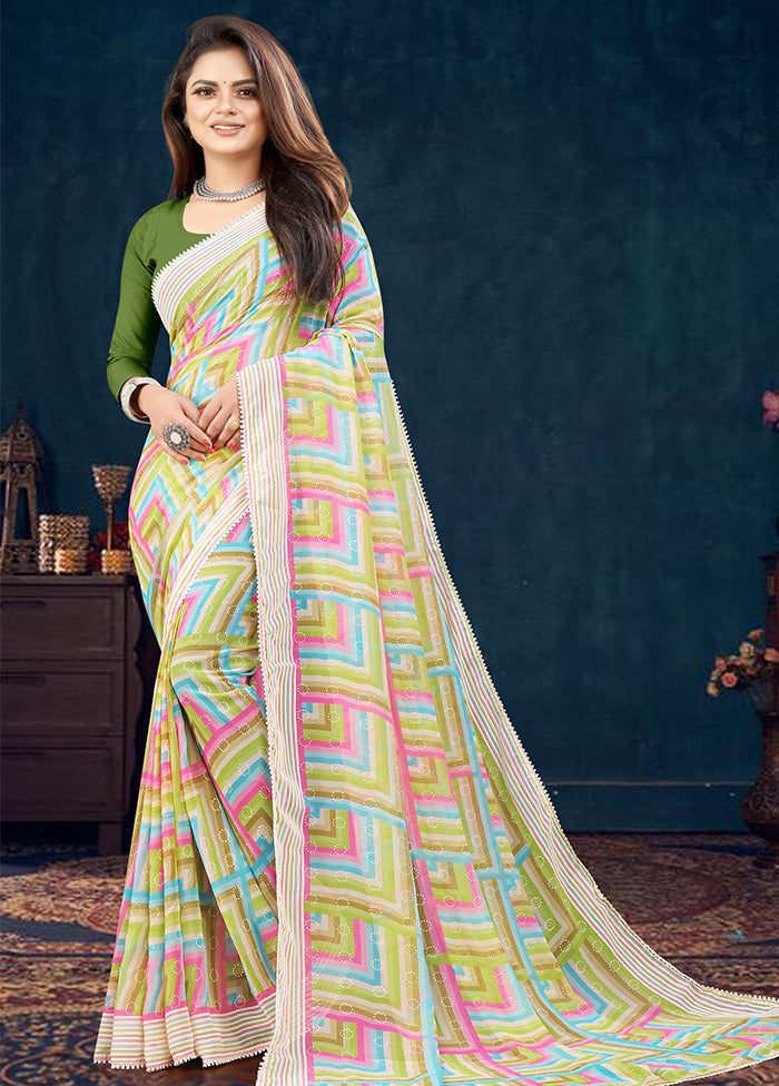 Multicolor Georgette Saree With Blouse Piece