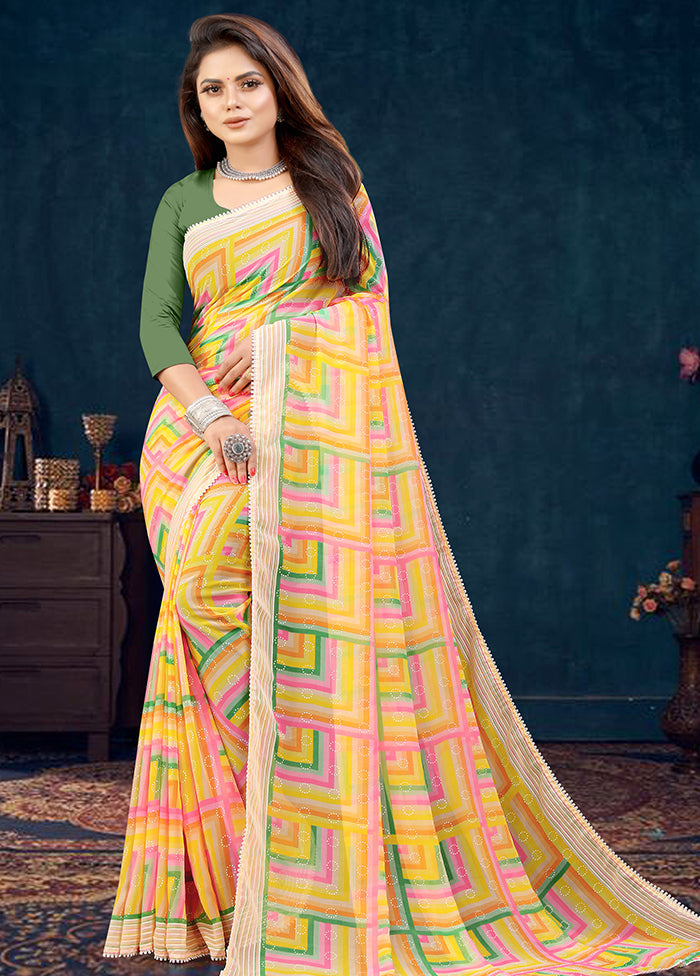 Multicolor Georgette Saree With Blouse Piece