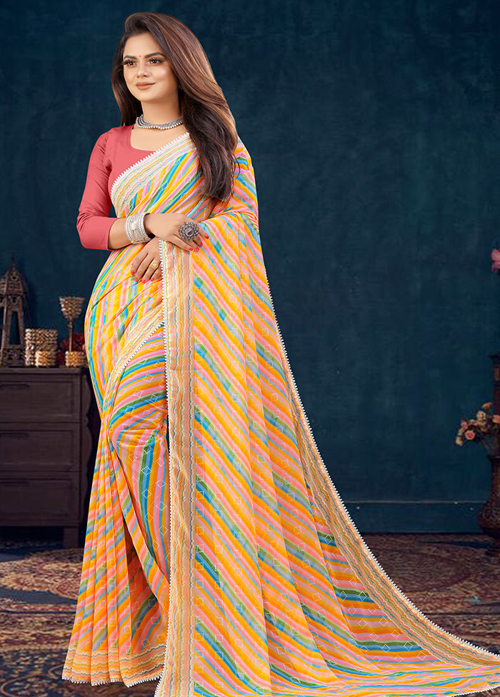 Multicolor Georgette Saree With Blouse Piece