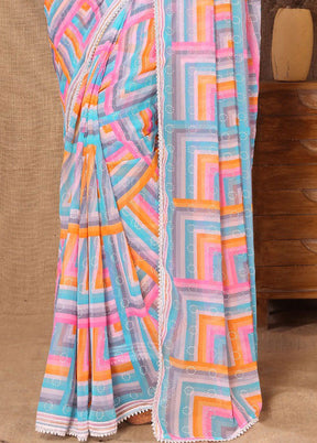 Multicolor Georgette Saree With Blouse Piece