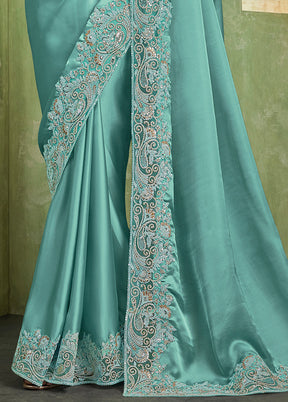 Sea Green Chiffon Silk Saree With Blouse Piece