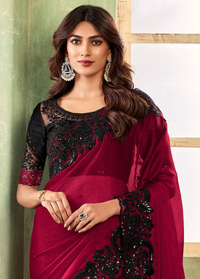 Red Chiffon Silk Saree With Blouse Piece