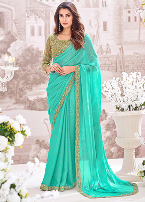 Turquoise Georgette Saree With Blouse Piece